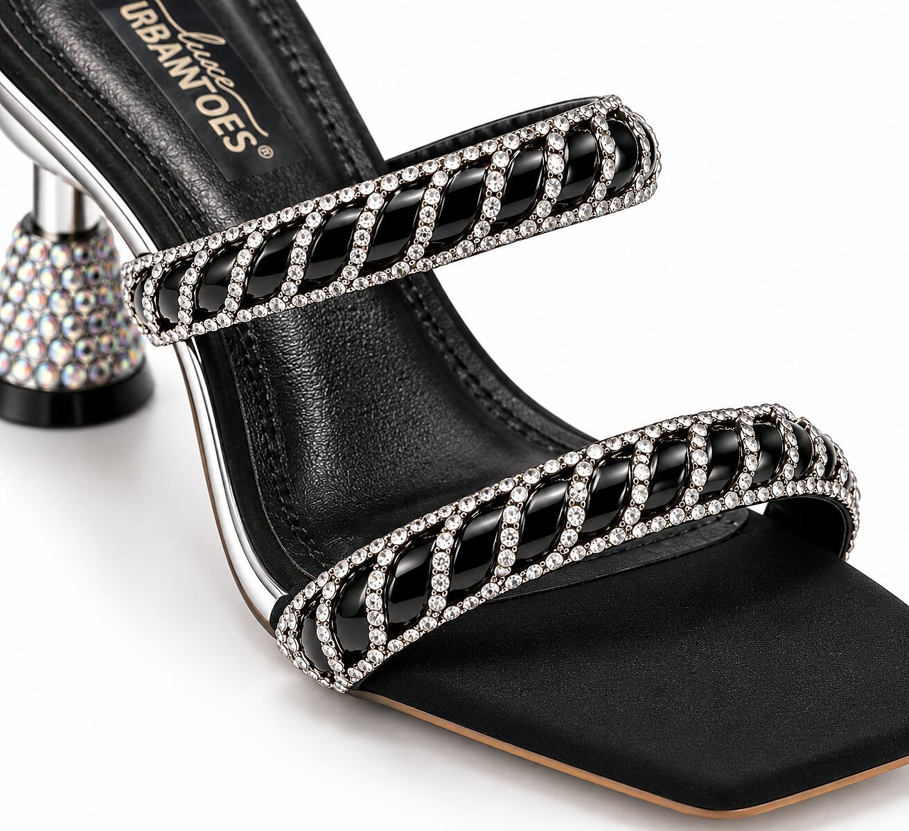 Glamorous Black Rhinestone Mule Heels for Women - Image 3