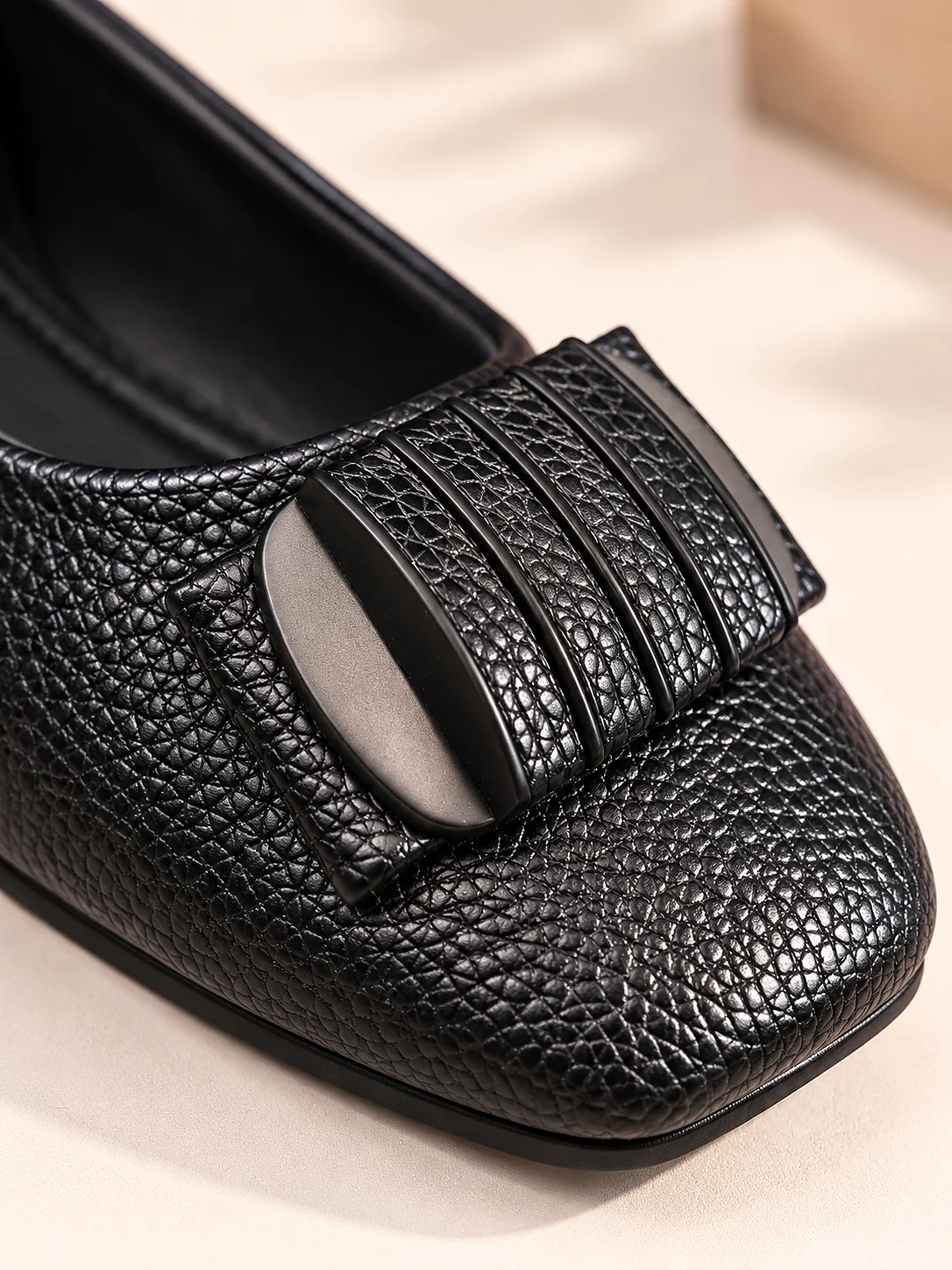 Women’s Black Wedge Ballet Flats with Textured Finish - Image 4